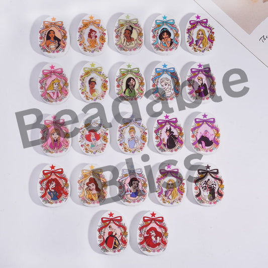 Silicone Focal Beads Oval Shape with Classic Animation Beautiful Princess and Villain Girl Character Series, Random Mix