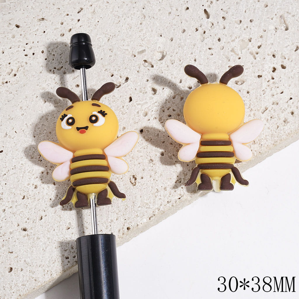 3D Cute Honey Bee with Pink Wings Silicone Focal Beads, 30*38MM