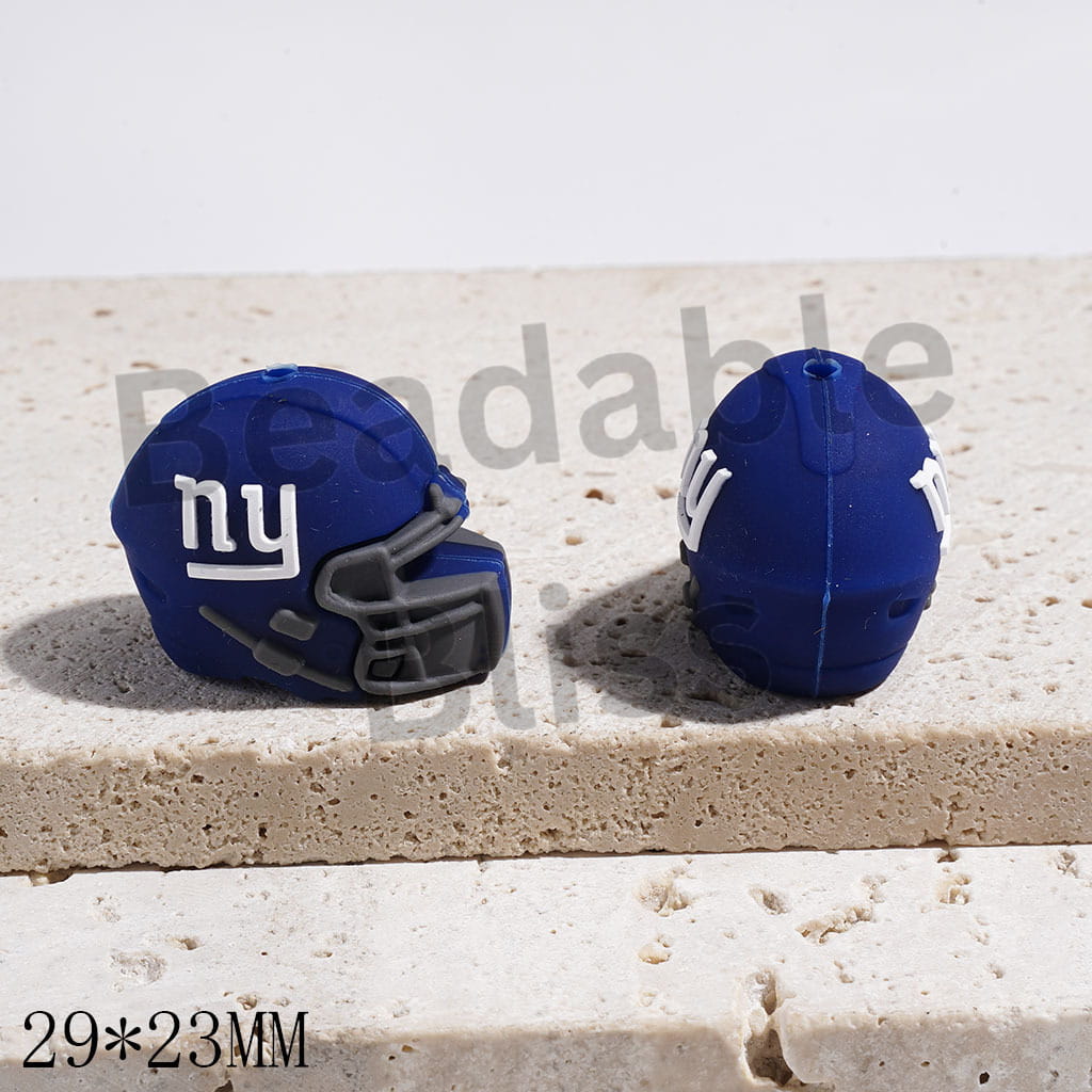 3D Navy-Blue Helmet Silicone Focal Beads, NY Football Team, 29*23MM