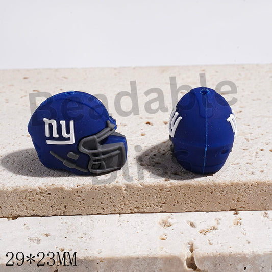3D Navy-Blue Helmet Silicone Focal Beads, NY Football Team, 29*23MM