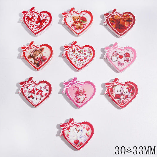 Valentine's Day Series Silicone Focal Beads, Heart with Bowtie & Bear Swan Gnome Cow Butterfly Patterns, Random Mix