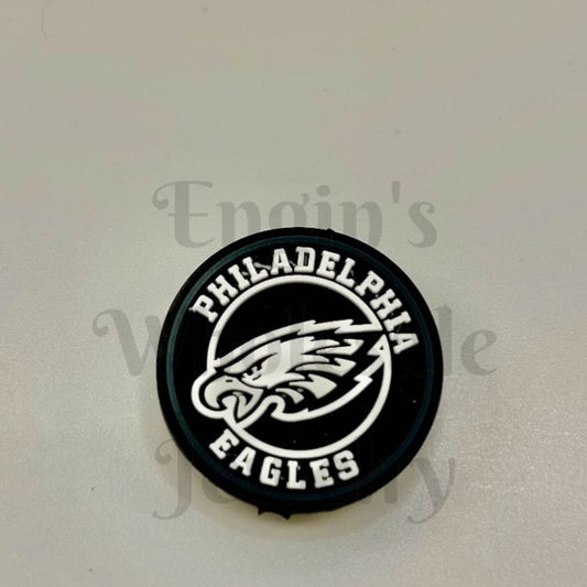 Black and white Philadelphia Eagles logo on a light gray background

