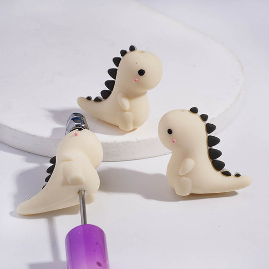 Silicone Focal Beads 3D Lovely Stegosaurus Dinosaur in Khaki White