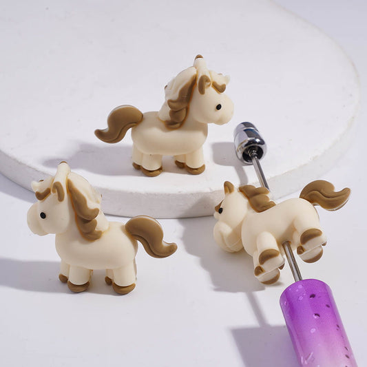 Silicone Focal Beads 3D Khaki White Horse Pony Foal