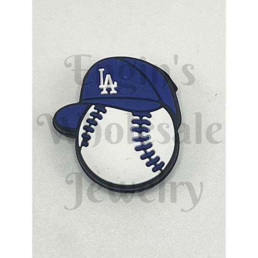 Baseball and cap with LA Dodgers logo on a white background

