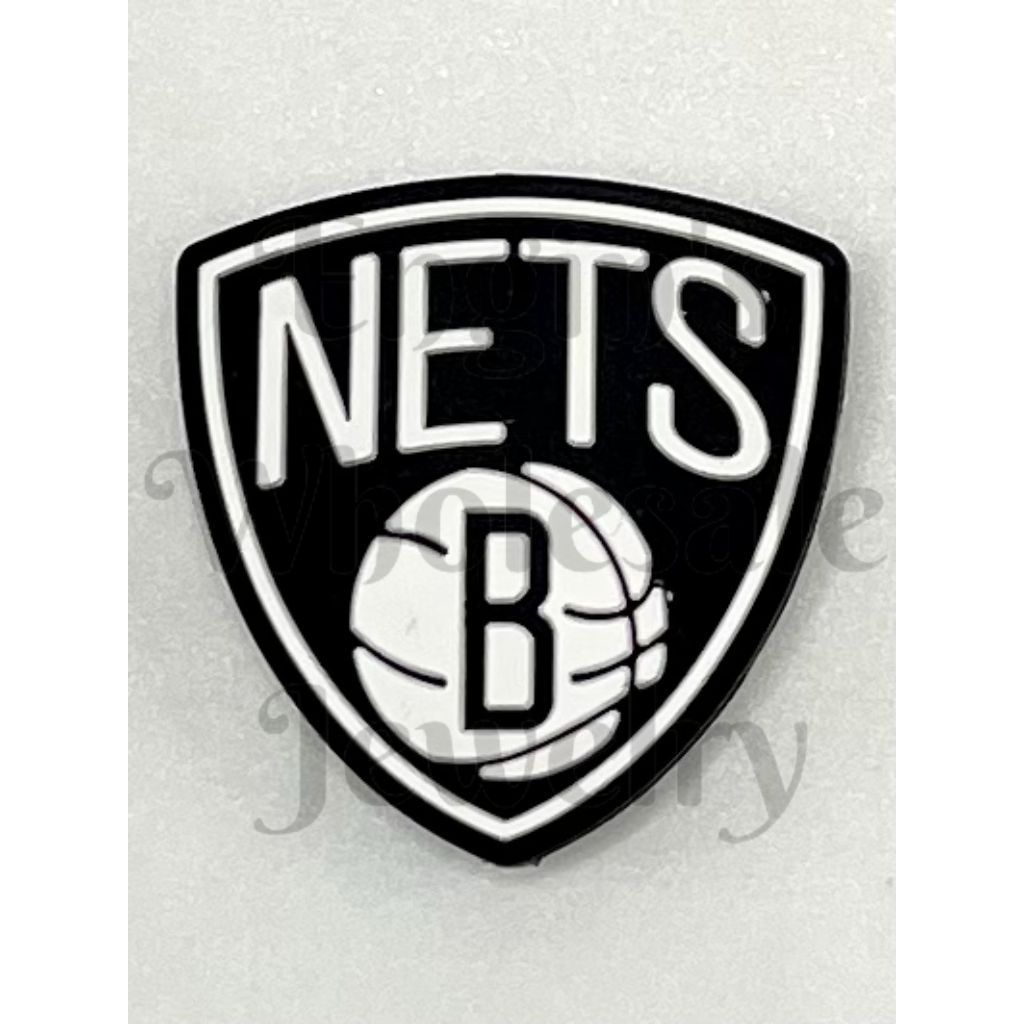 Black and white logo of the Brooklyn Nets on a light gray background


