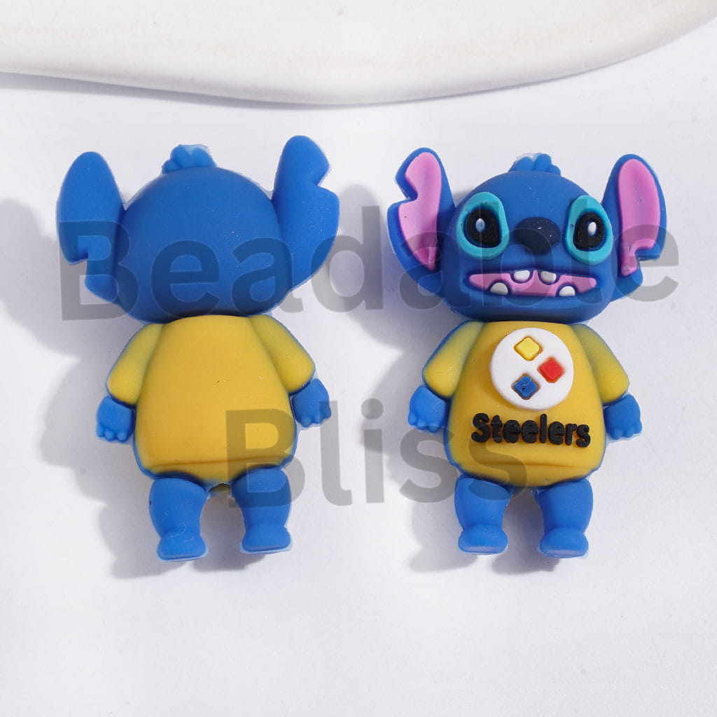 3D Silicone Focal Beads Cute Monster Character with Sports Jersey, American Football Pittsburgh Team, Height 38MM