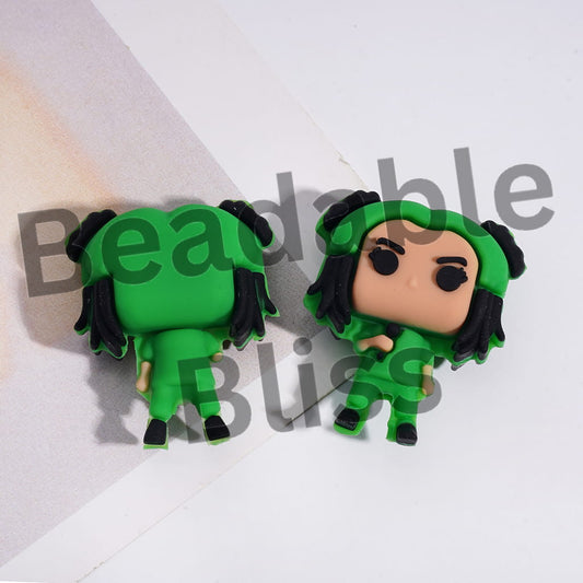 Silicone Focal Beads 3D American Singer-Songwriter with Green Black Hair