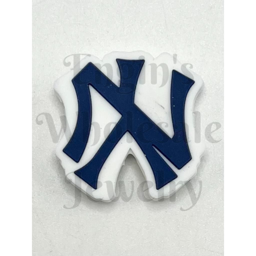 Blue and white logo on a textured white background

