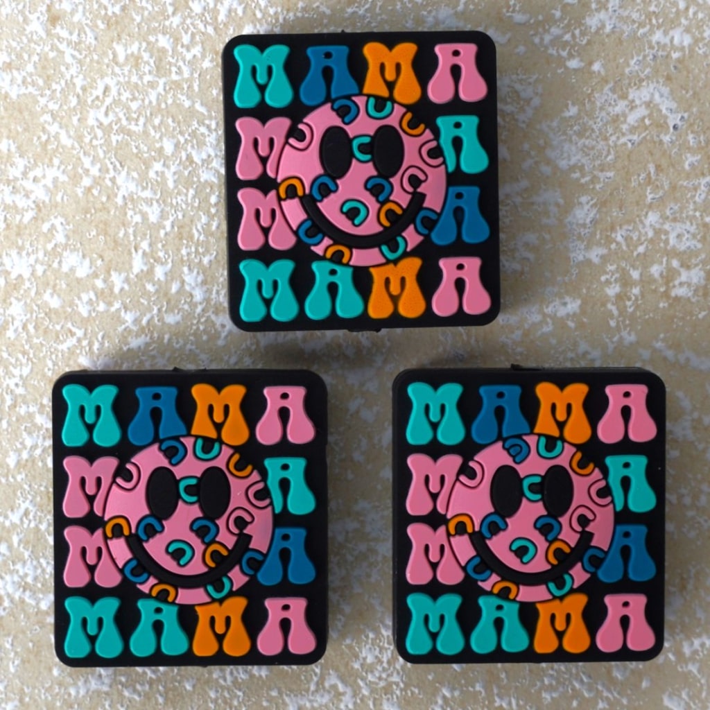 Colorful Mama Smile Face Square Silicone Focal Beads