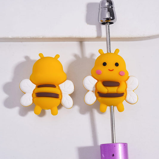 Silicone Focal Beads 3D Lovely Honeybee with White Wings