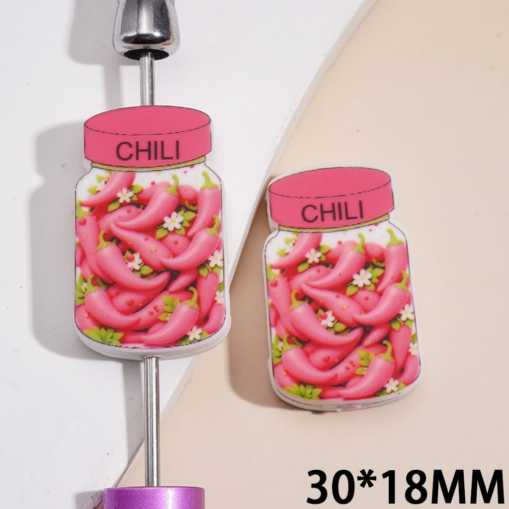 Silicone Focal Beads Jar Bottle with Peppers and Flowers Inside