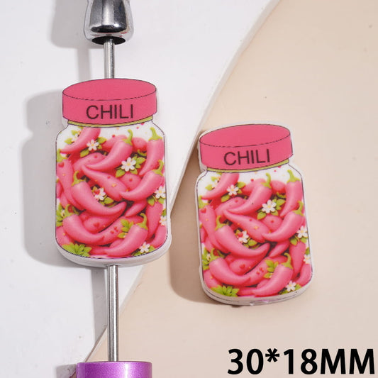 Silicone Focal Beads Jar Bottle with Peppers and Flowers Inside