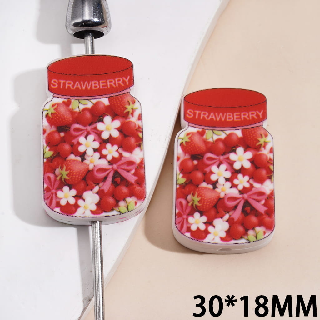 Silicone Focal Beads Jar Bottle with Flowers and Strawberry Inside