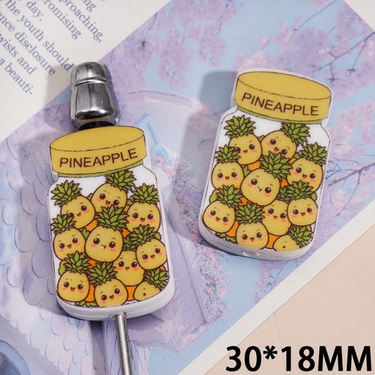 Silicone Focal Beads Jar Bottle with Yellow Pineapple Inside