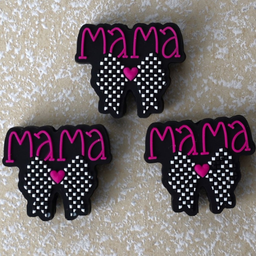Mama Mother's Day Black-White Bowknot Silicone Focal Beads