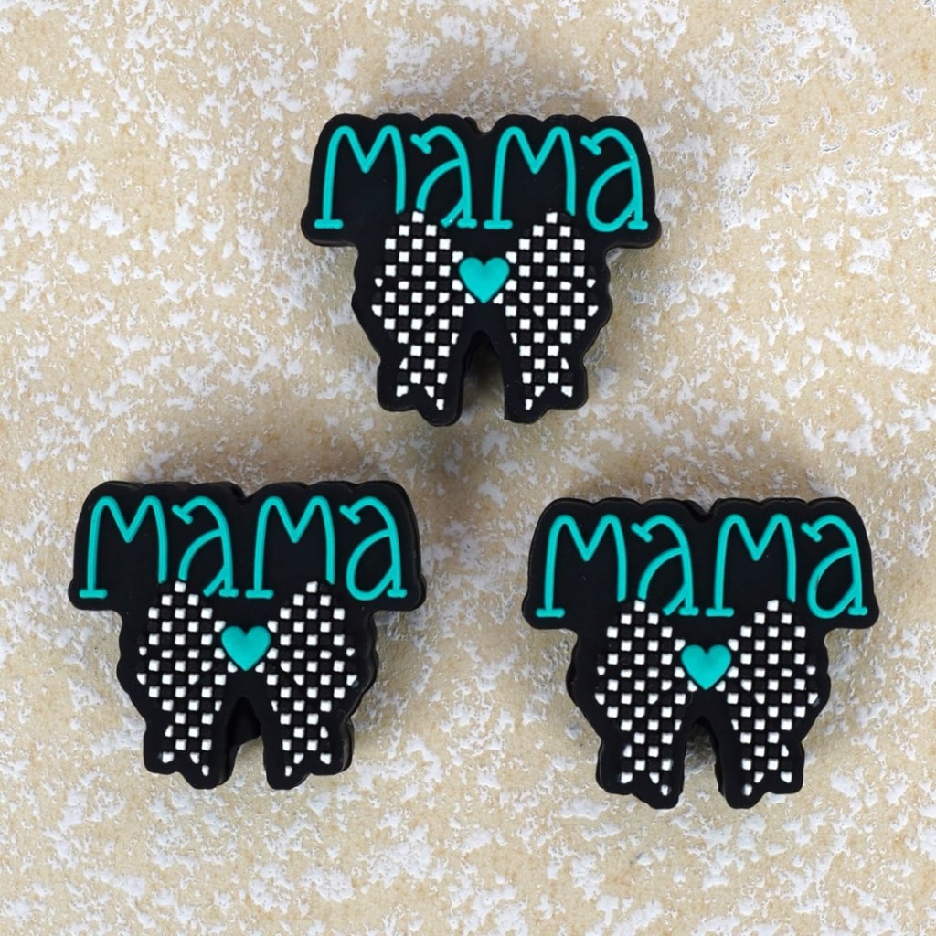 Mama Mother's Day Black-White Bowknot Silicone Focal Beads