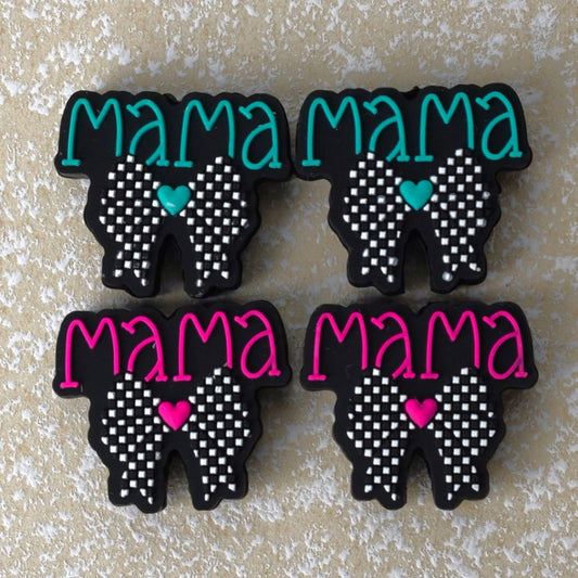 Mama Mother's Day Black-White Bowknot Silicone Focal Beads