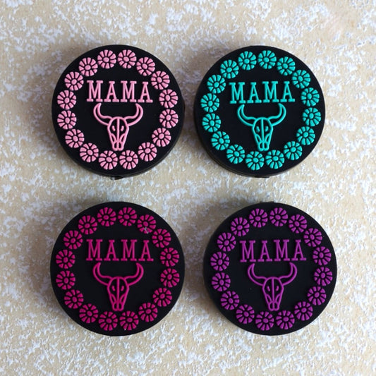 Colorful Mama Mother's Day Cow Head Mini Flowers Round Silicone Focal Beads, Random Mix