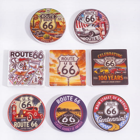 Silicone Focal Beads with The Series of U.S. Route 66 Patterns, Flat Round & Square Shape