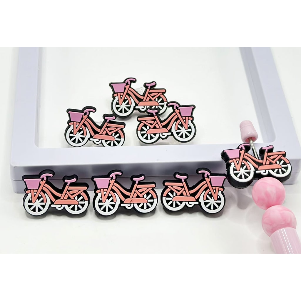 Mini Cute Pink Bicycle Silicone Focal Beads for DIY Jewelry and Crafts