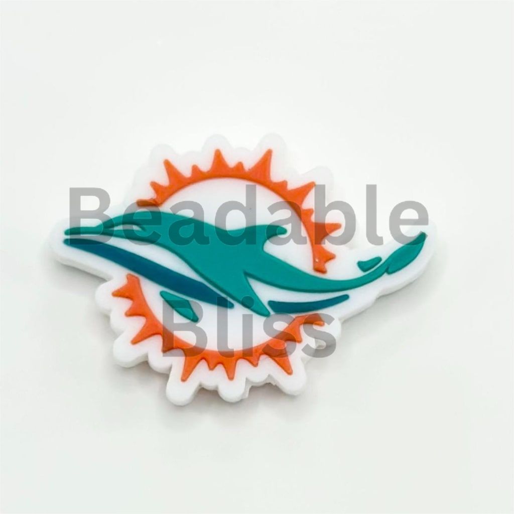 Dolphins logo with orange and teal colors on a white background

