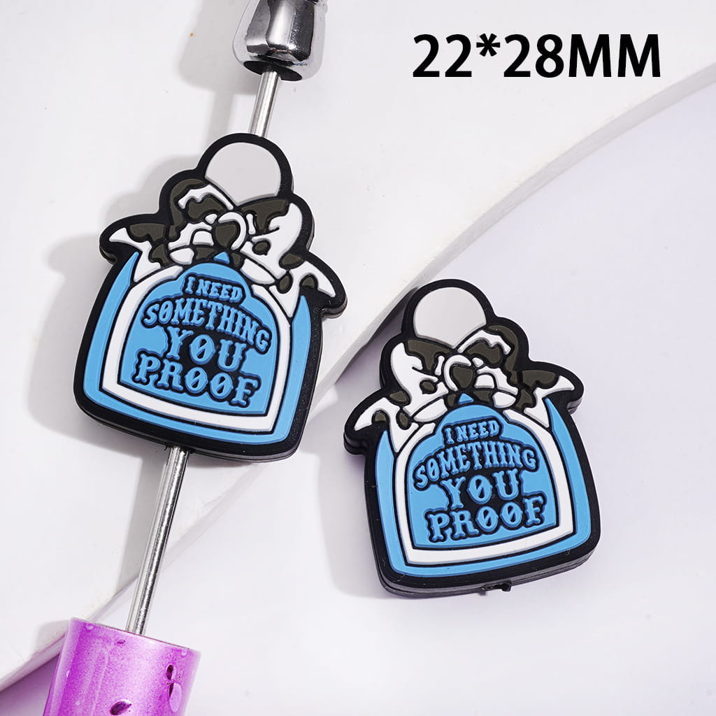 Silicone Focal Beads  Whisky Bottle with Text "I NEED SOMETHING YOU PROOF" and Cow Print Bow
