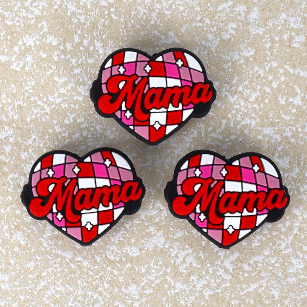 Red Mama Heart Silicone Focal Beads
