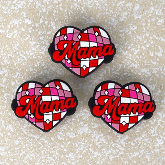 Red Mama Heart Silicone Focal Beads