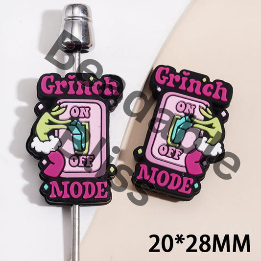 Silicone Focal Beads w Funny Christmas Green Character MODE ON OFF