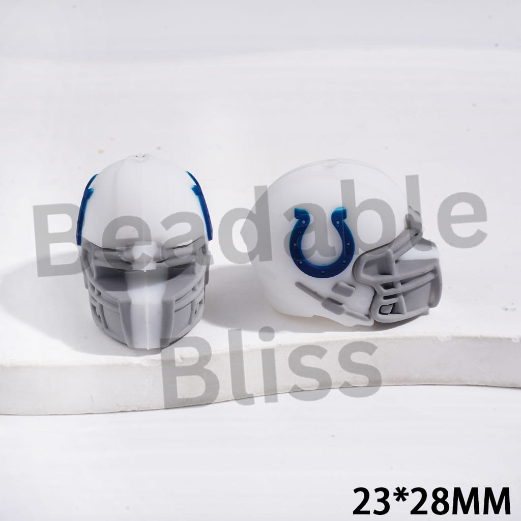 3D White Helmet Silicone Focal Beads, American Indy Football Team, 23*28MM