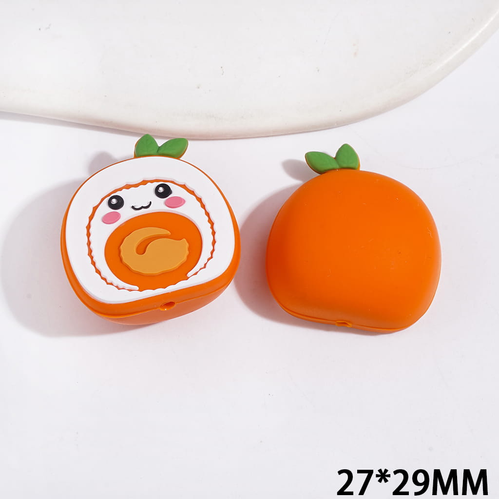 3D Cartoon Orange with Smiling Silicone Focal Beads, 27*29MM