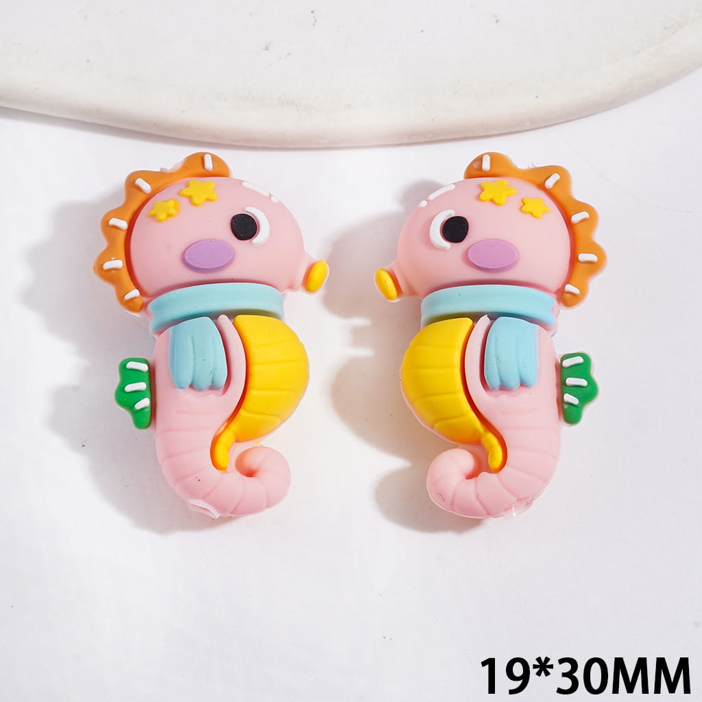 3D Silicone Focal Beads Cute Cartoon Seahorse with Blue Scarf, 19*30MM