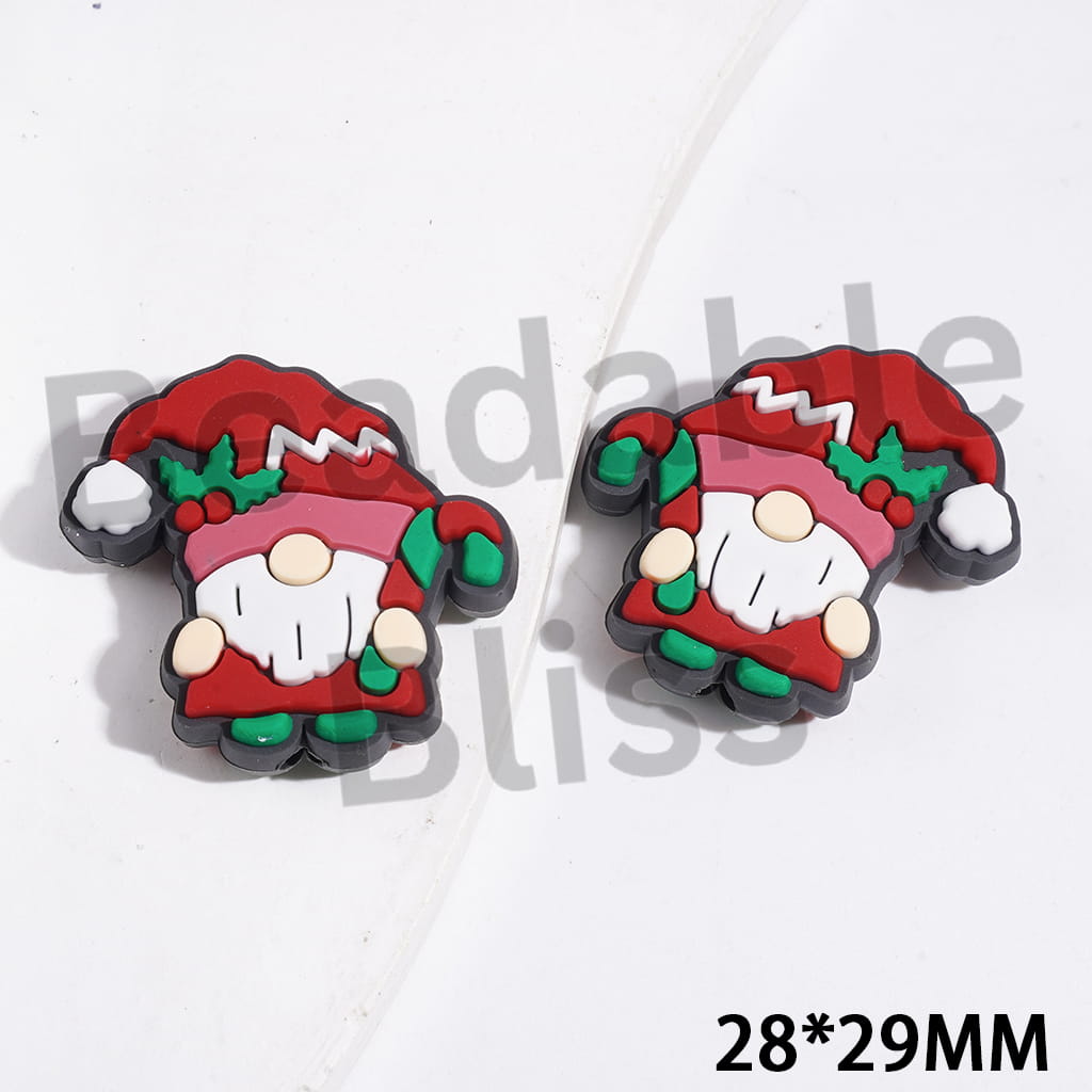 Gnome Elf Character with Christmas Hat and Holding Candy Cane SilIcone Focal Beads, 28*29MM