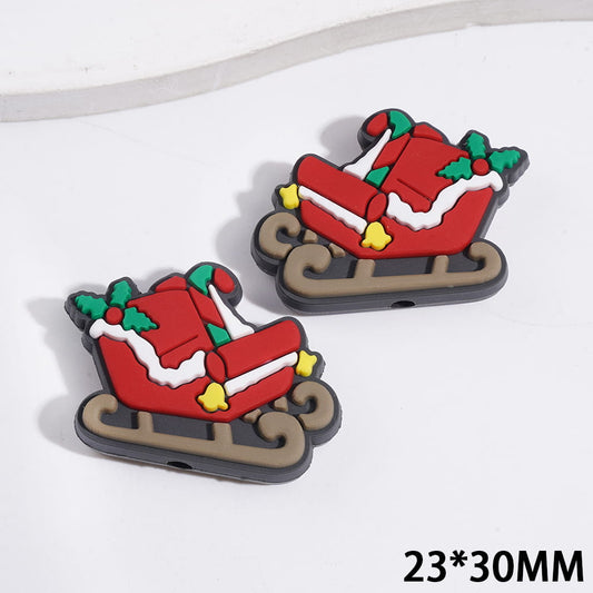 Silicone Focal Beads Red Sleigh in Christmas Style, 23*30MM