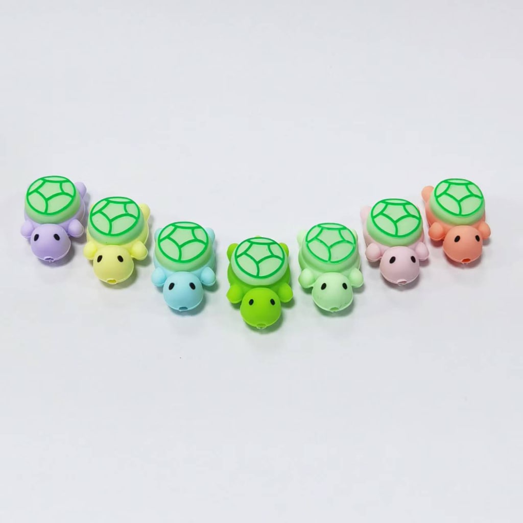 3D Little Cute Green Turtle Tortoise Silicone Focal Beads