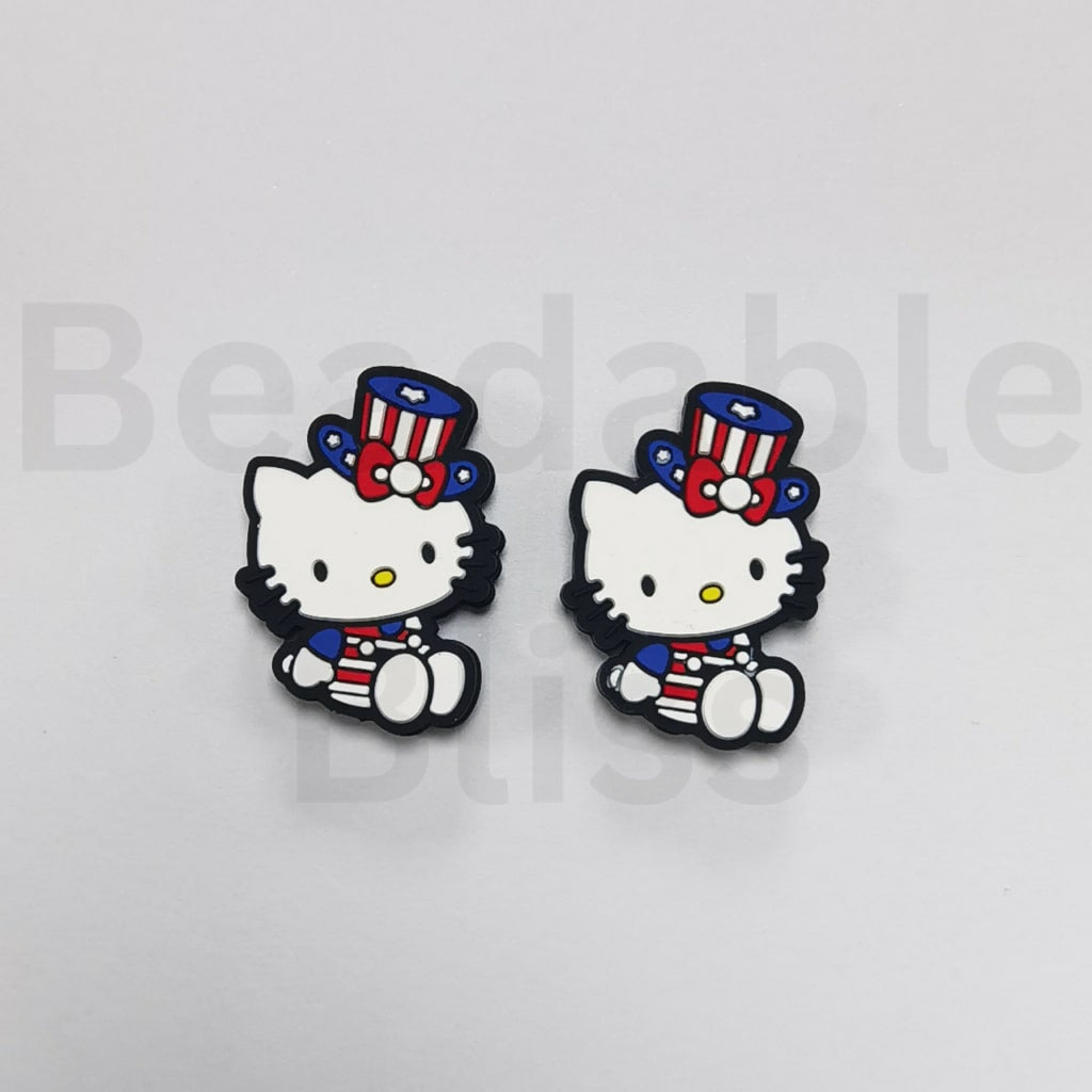 Cute HK Kitten with USA America Flag Hat T-shirt Silicone Focal Beads