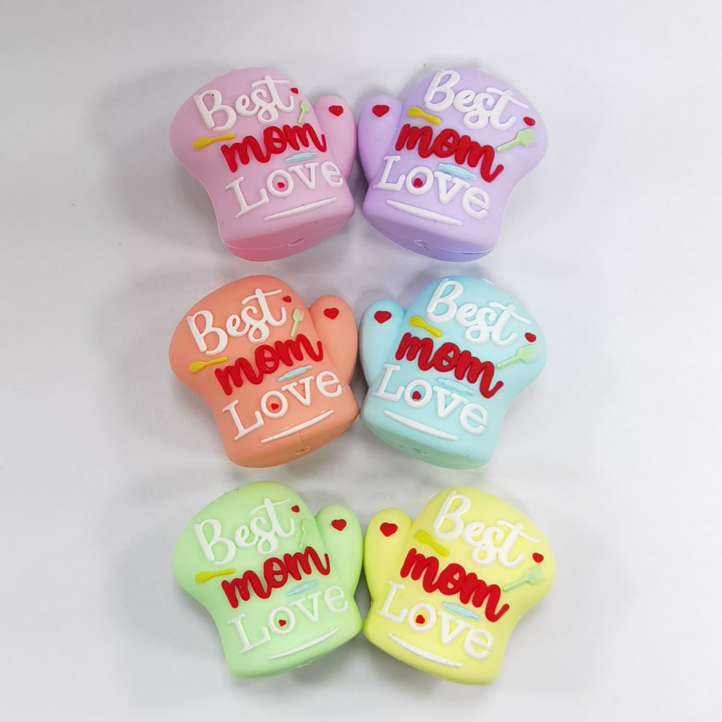 3D Cute Colorful Gloves Mom's Best Love Silicone Focal Beads