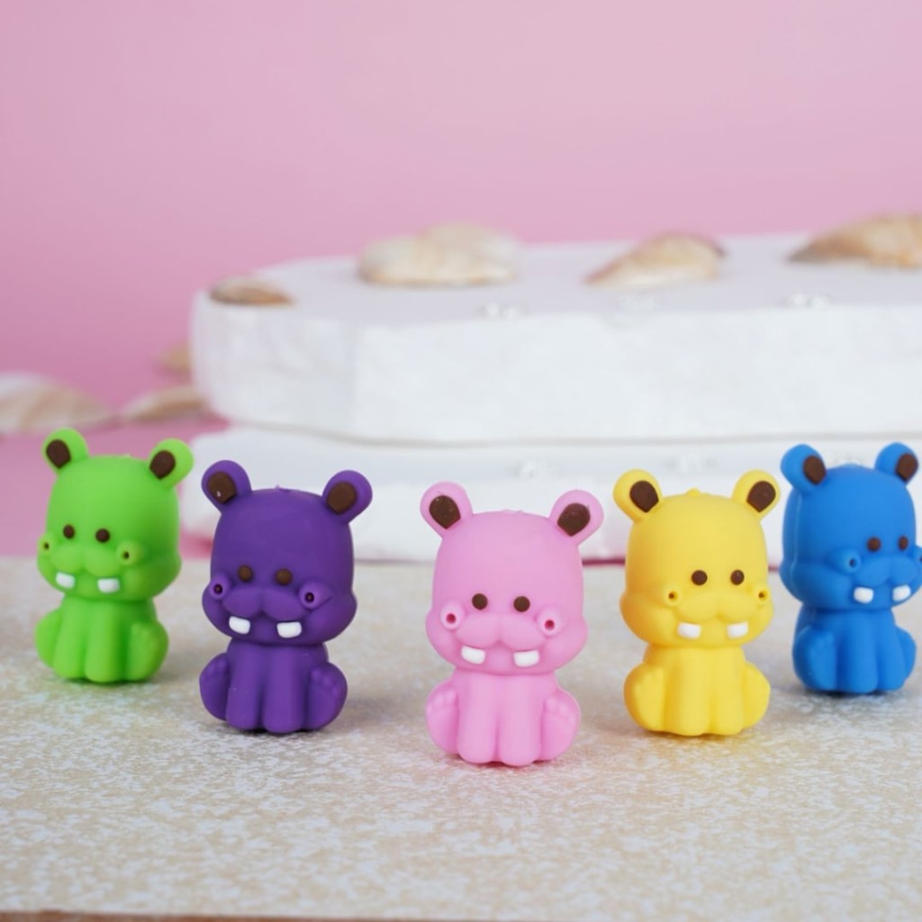 3D Cute Baby Hippo Silicone Focal Beads, Random Mix