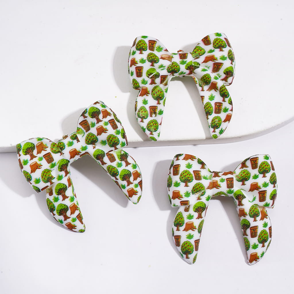 Silicone Focal Beads Soft Bowtie with Tree Stump Grass Potted Plant, 40MM