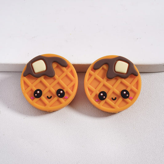 Cute waffle cookies biscuits vivid silicone focal beads, perfect for sweet-themed DIY crafts, beadable pens, keychains, and handmade jewelry designs.