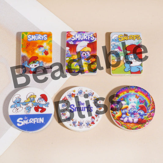 Silicone Focal Beads Blue Elf Series, Flat Round and Rectangle Shape