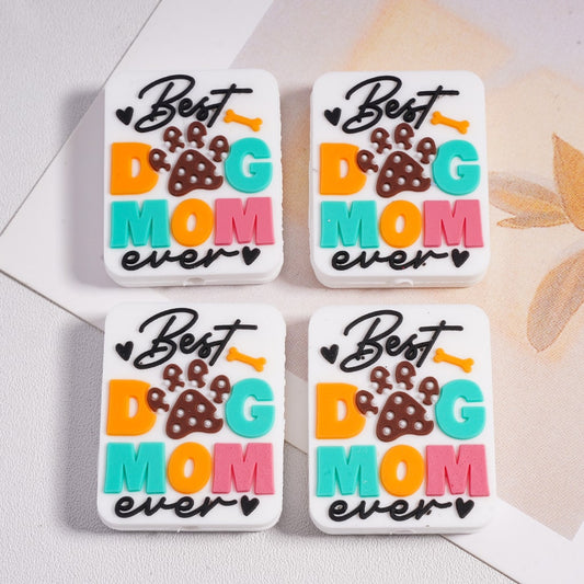 Four phone cases with 'Best Dog Mom ever' text and colorful design on a light background.


