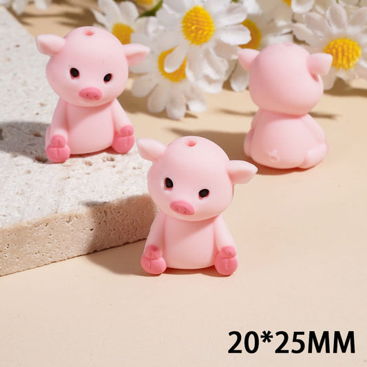 3D Mini Pig in Pink Silicone Focal Beads, 20*25MM