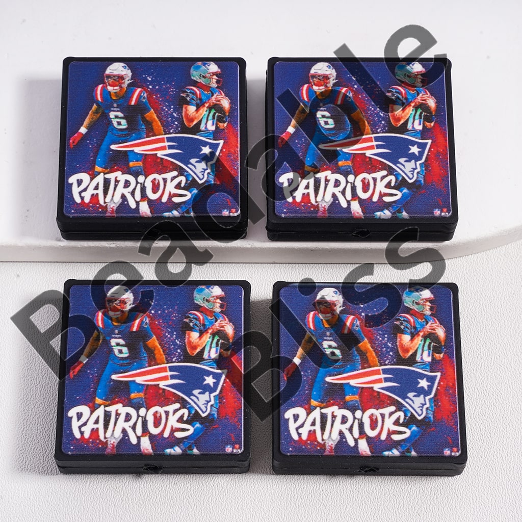 Four coasters with a sports team logo and player images on a white background

