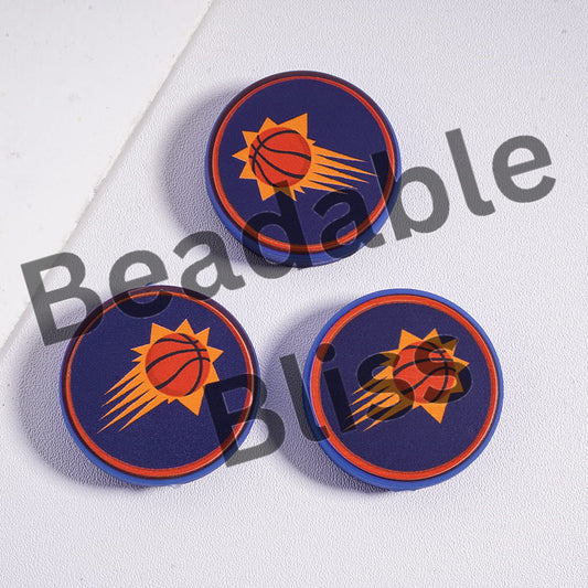 Silicone Focal Beads Phoenix Basketball Team, Flat Round Shape