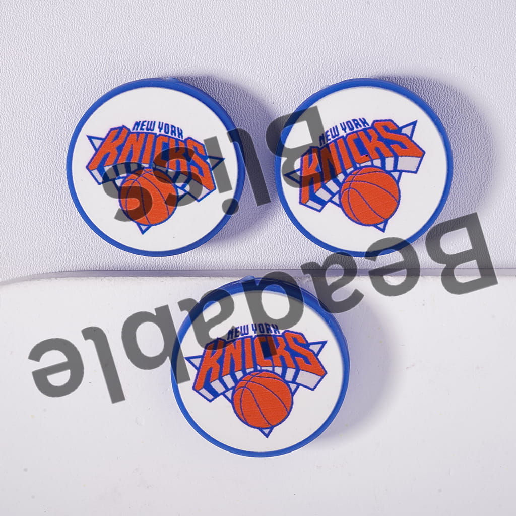 Silicone Focal Beads New York Basketball Team, Flat Round Shape