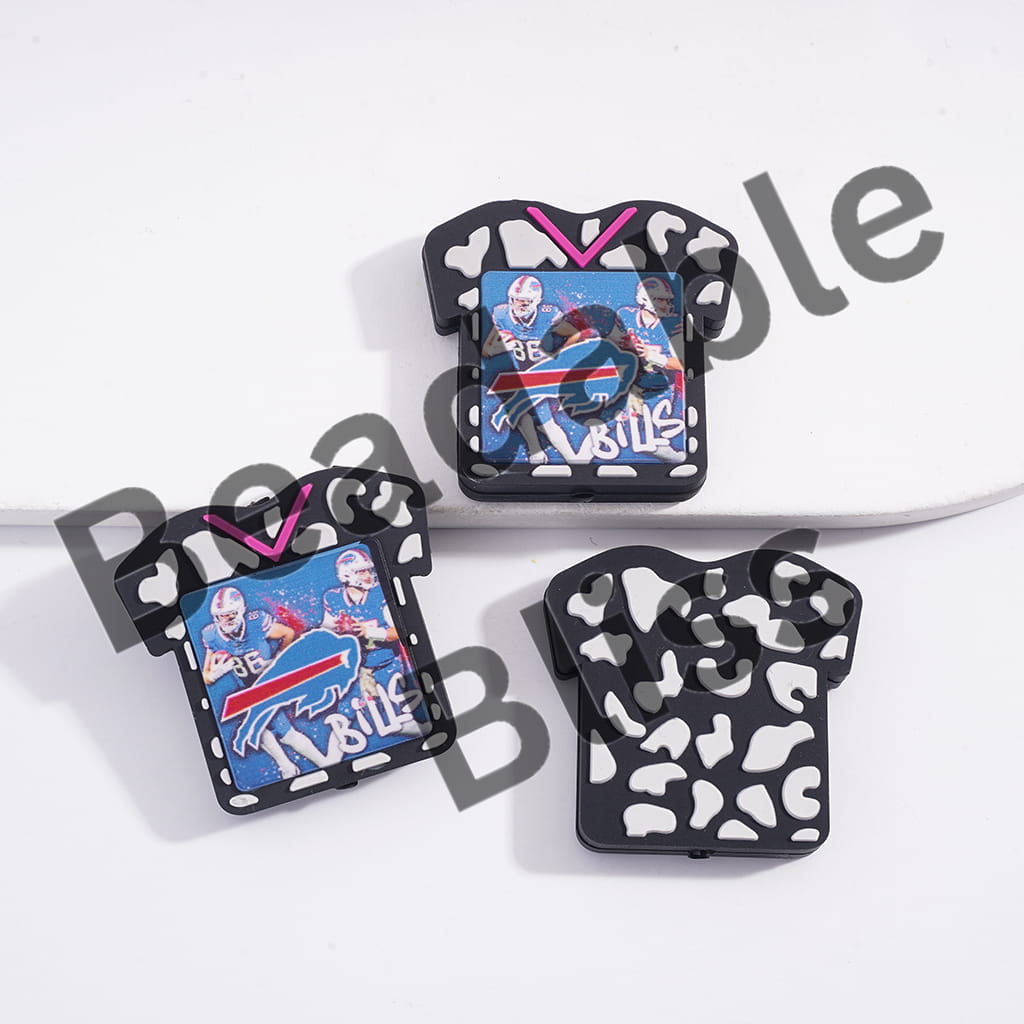 Three decorative items shaped like sports jerseys with player images on a white background.