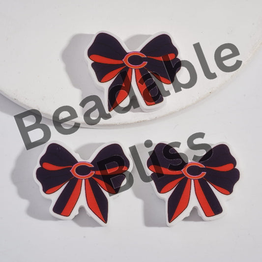 Silicone Focal Beads Bow Tie Shape with Chicago Football Pattern