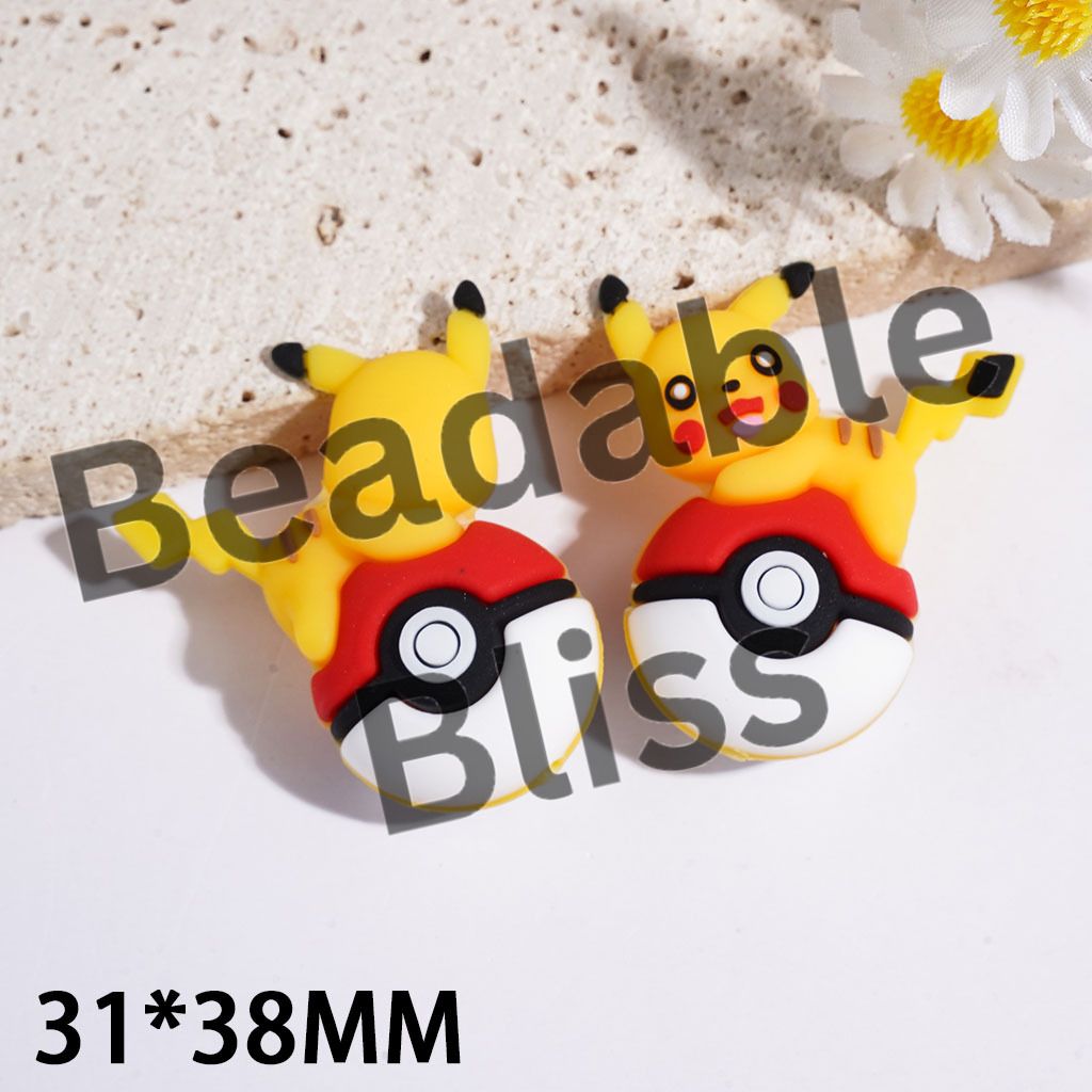 3D Yellow Small Monster Electric Character Lying on Magic Ball Silicone Focal Beads, 31*38MM